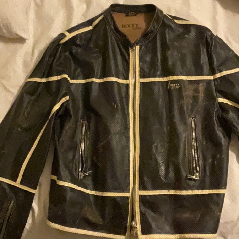 Distressed leather jacket